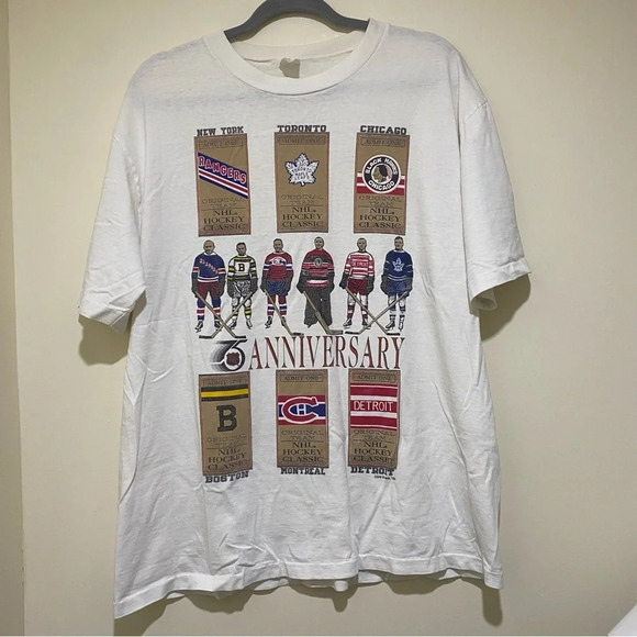 Vintage 1991 NHL  75th Anniversary Single Stitch Hockey NHL Graphic Shirt Size L - Picture 1 of 16